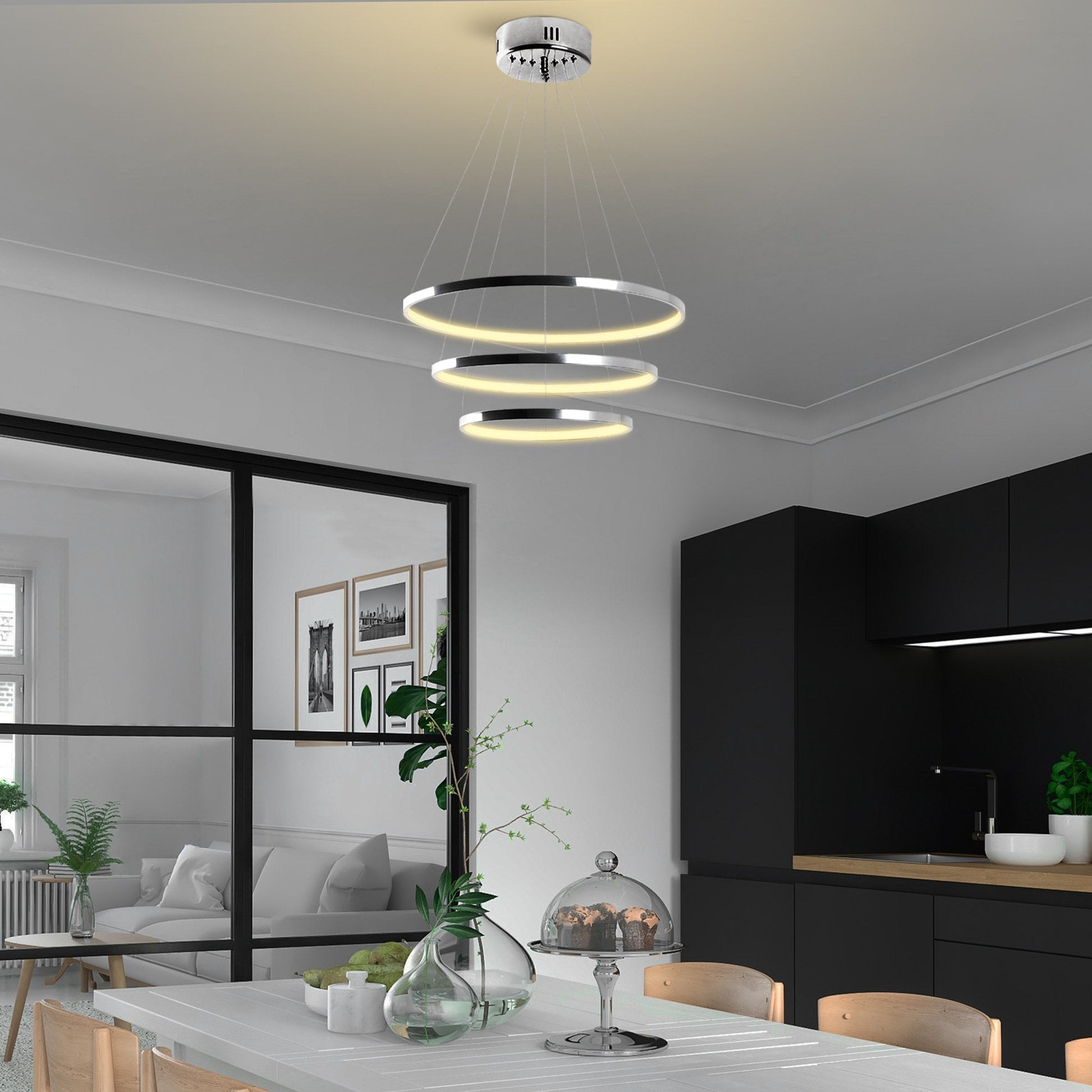 Candeeiro de Teto LED "Simit" Regulável – Cromado – 50x50x80 cm – Design Moderno - A minha loja