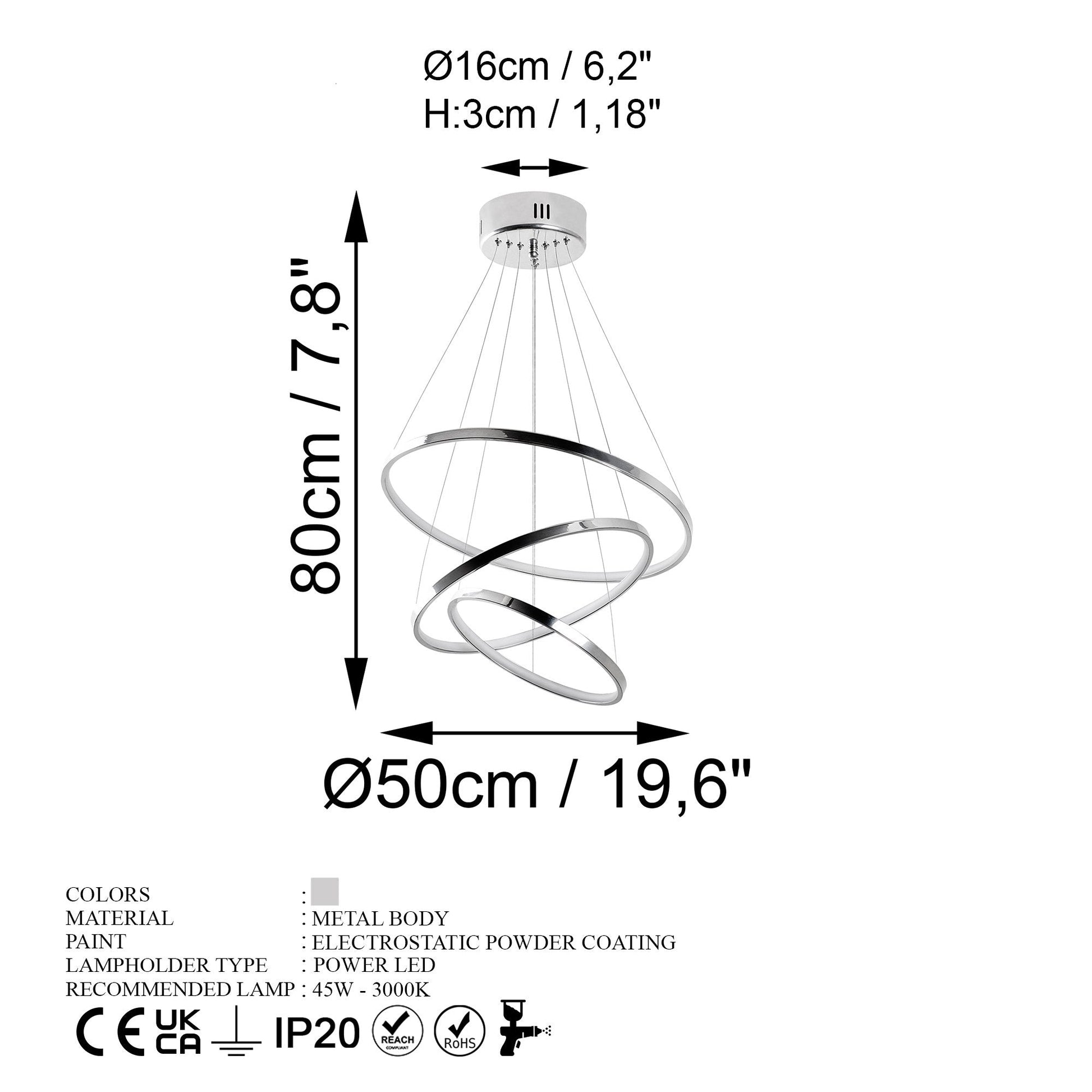 Candeeiro de Teto LED "Simit" Regulável – Cromado – 50x50x80 cm – Design Moderno - A minha loja