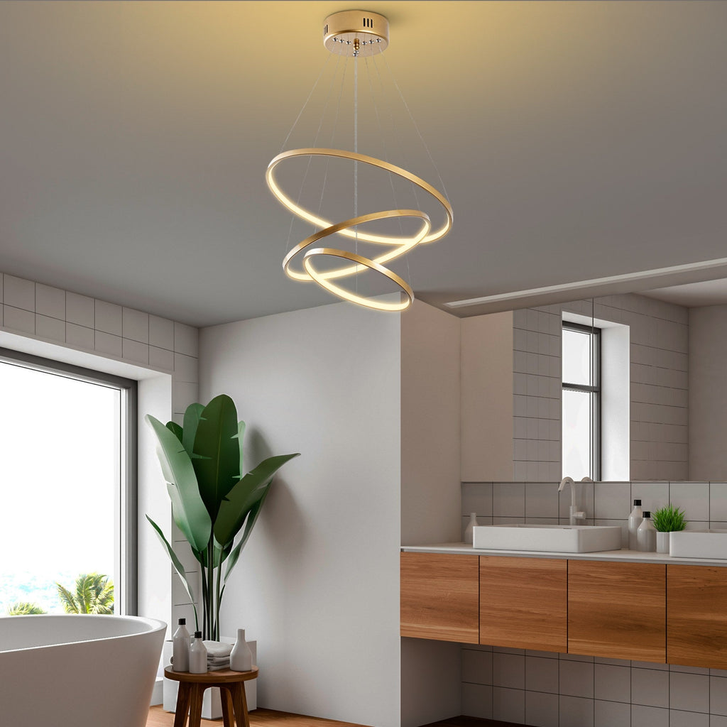 Candeeiro de Teto LED "Simit" Regulável – Dourado – 50x50x80 cm – Design Moderno - A minha loja