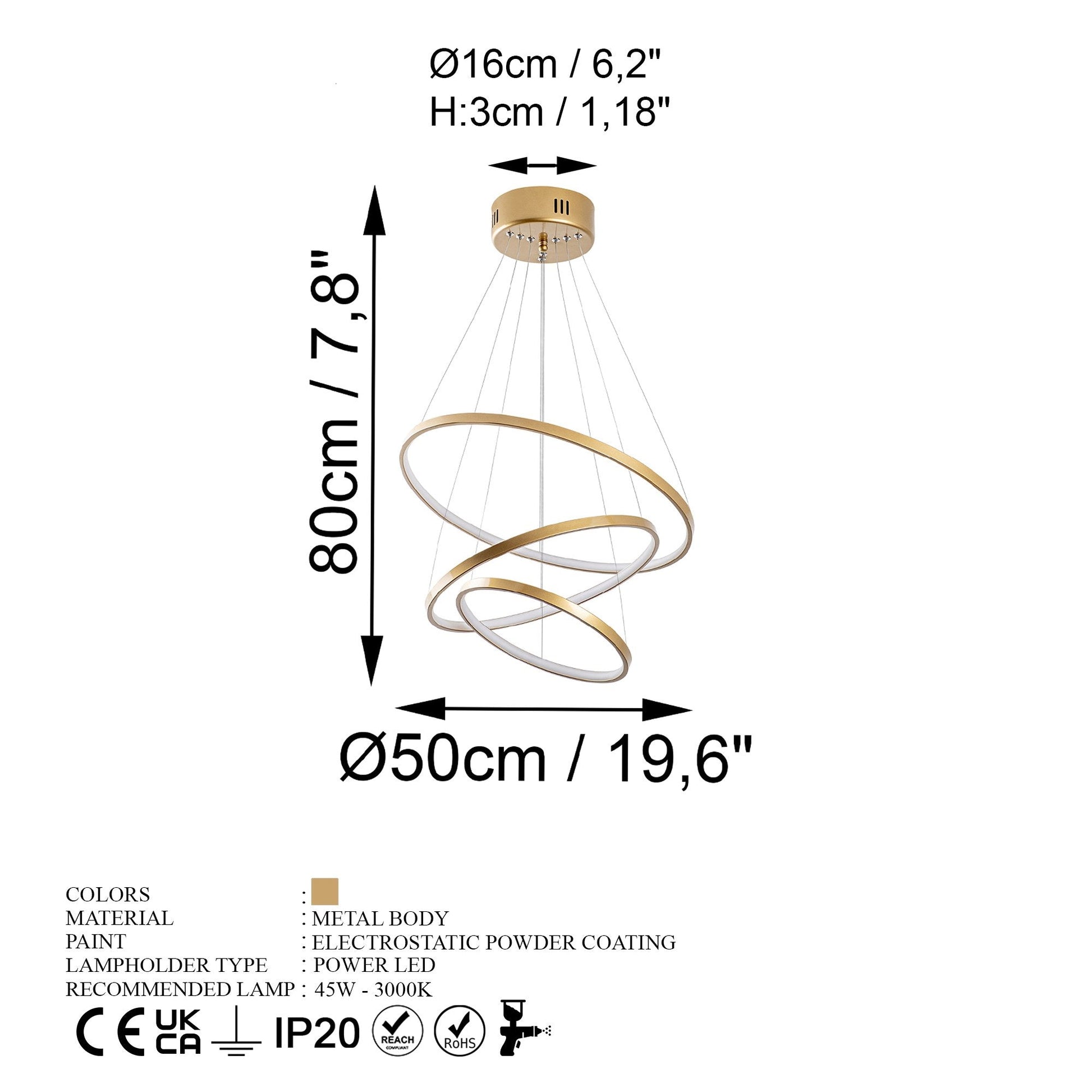Candeeiro de Teto LED "Simit" Regulável – Dourado – 50x50x80 cm – Design Moderno - A minha loja