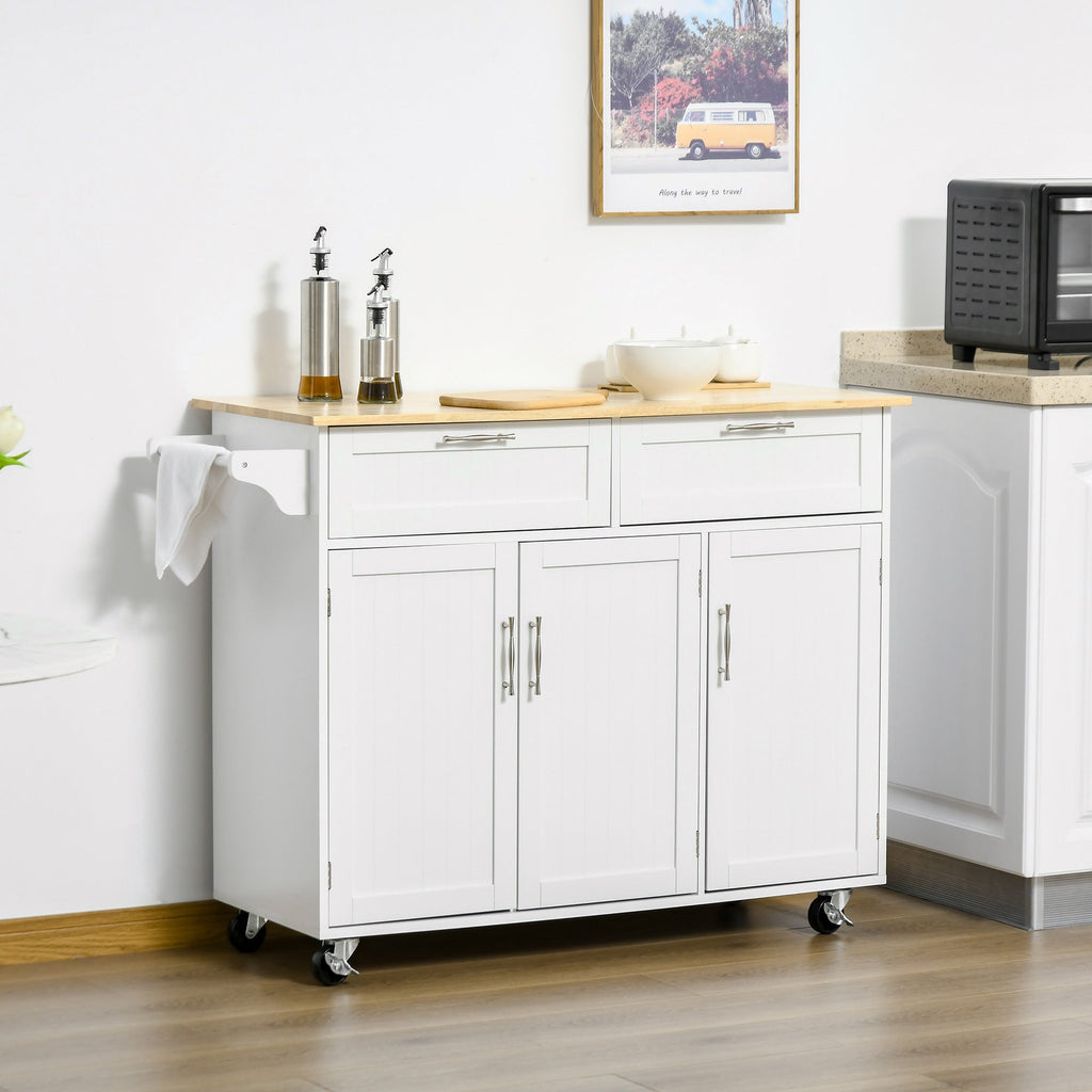 Carrinho/Ilha de Cozinha "Gourmet" com Rodas – 121x46x91 cm – Branco e Madeira - A minha loja