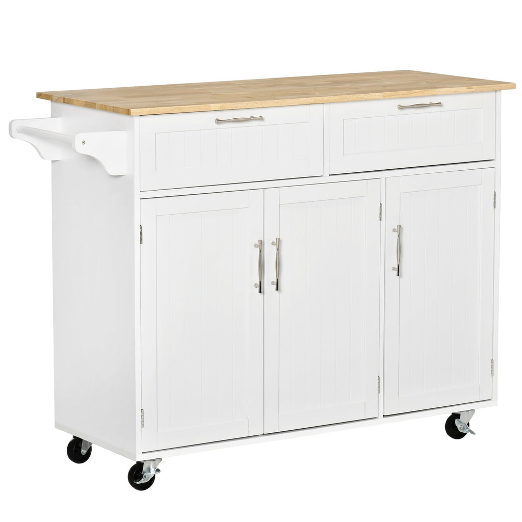 Carrinho/Ilha de Cozinha "Gourmet" com Rodas – 121x46x91 cm – Branco e Madeira - A minha loja