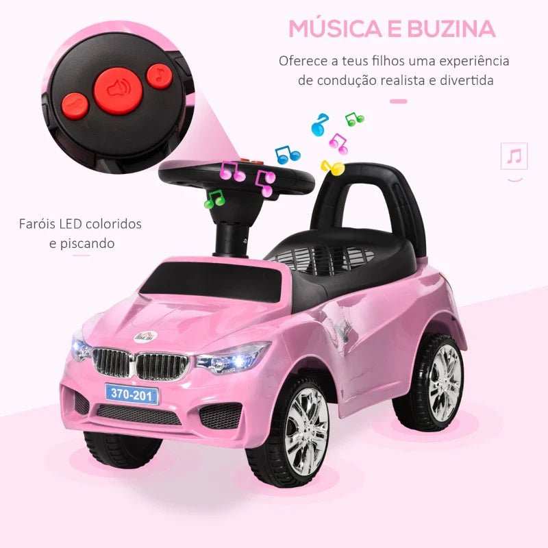 Carro Andador para Crianças de 18 - 36 Meses com Faróis Música Buzina Volante Compartimento de Armazenamento e Alça para Empurrar 63,5x28x36 Rosa - A minha loja