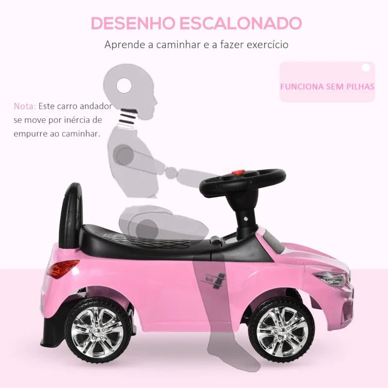 Carro Andador para Crianças de 18 - 36 Meses com Faróis Música Buzina Volante Compartimento de Armazenamento e Alça para Empurrar 63,5x28x36 Rosa - A minha loja