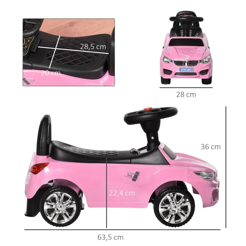 Carro Andador para Crianças de 18 - 36 Meses com Faróis Música Buzina Volante Compartimento de Armazenamento e Alça para Empurrar 63,5x28x36 Rosa - A minha loja