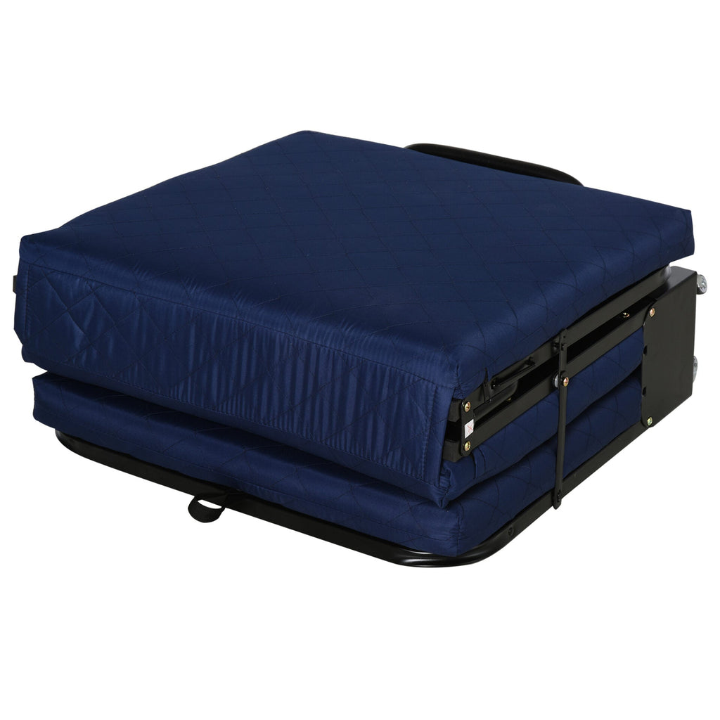 Cama Dobrável 184x65 cm Cama Dobrável Ajustável em 5 Níveis Rodas Universáis e Estrutura de Metal Carga Máxima 120 kg Azul