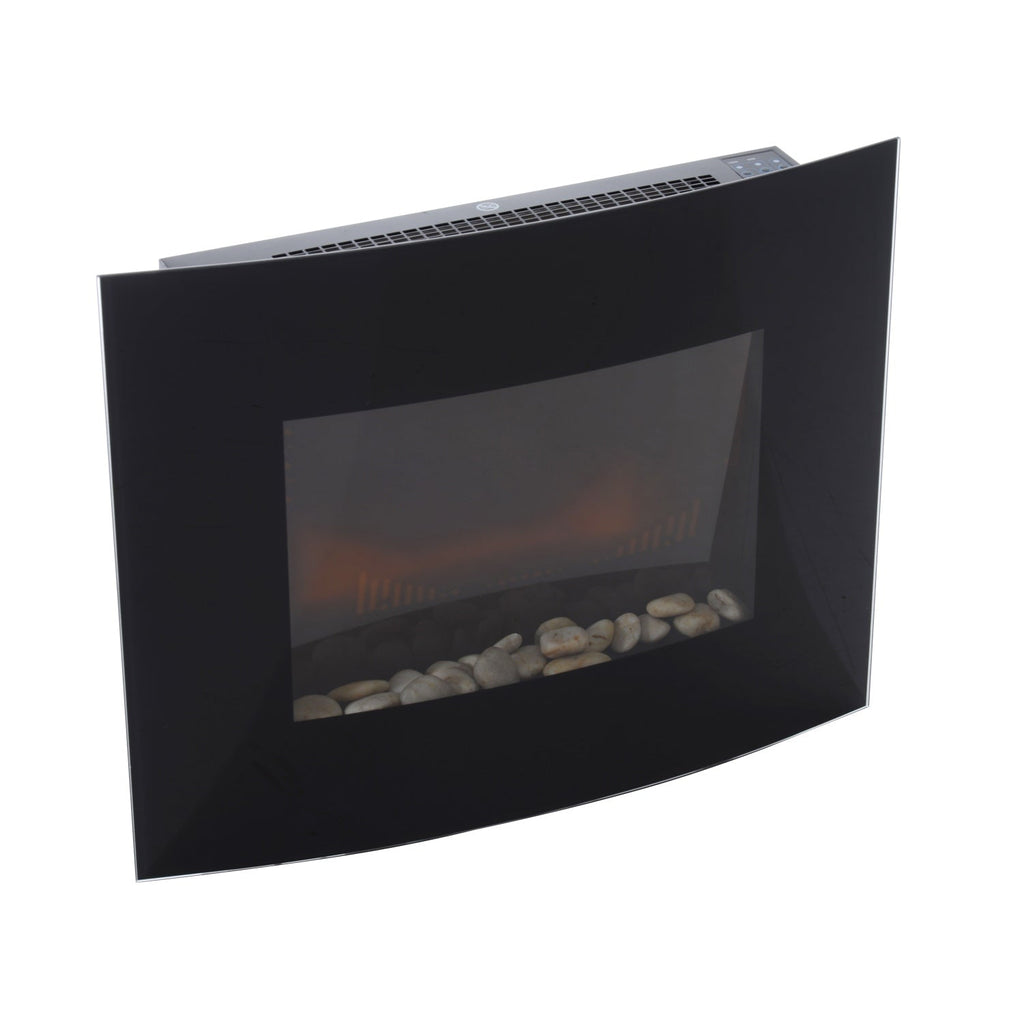 Lareira Elétrica de Parede com Efeito de Chamas Realistas e Luzes LED em 7 Cores com Controlo Remoto Potência 900W/1800W 65x11,4x52cm Preto