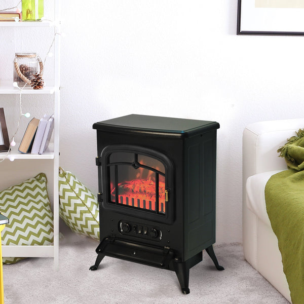 Lareira Elétrica Portátil 1000/2000W com Efeito de Chama Realista Termostato e Proteção Contra Superaquecimento para Ambientes entre 15-20m² 45x28x54cm Preto