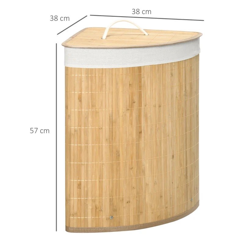 Cesto de Roupa de Bambu Capacidade de 55L Cesto para Roupa Suja em Forma de Leque com Tampa e Bolsa Amovível 38x38x57cm Madeira - A minha loja
