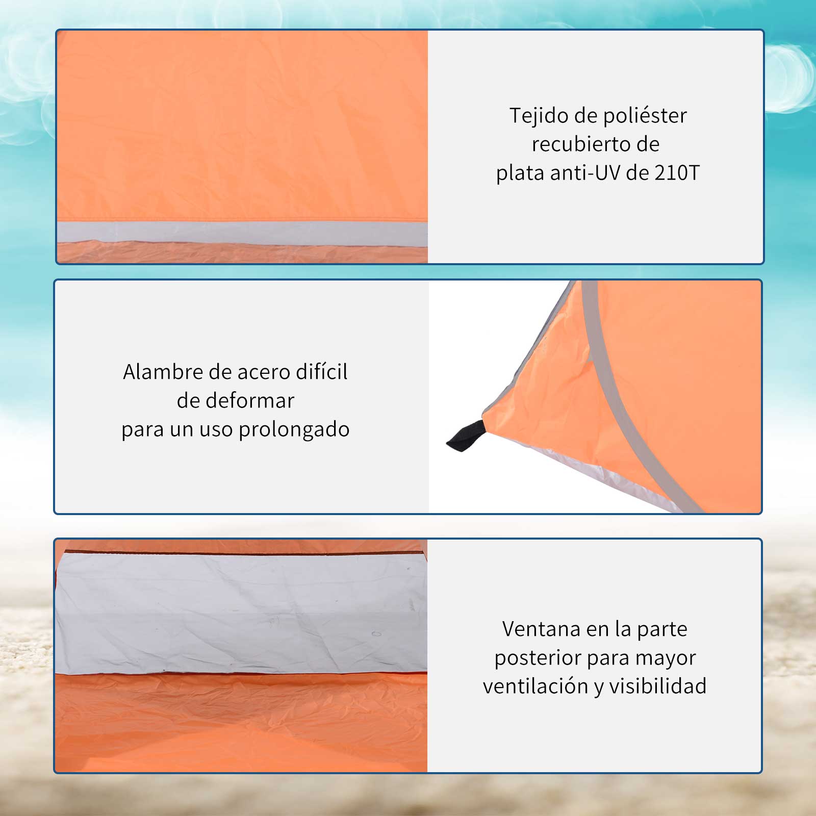 Tenda Pop-up Instantâneo e Portátil com Janelas Protetoras para Piquenique, Praia e Camping com Proteção UV Laranja
