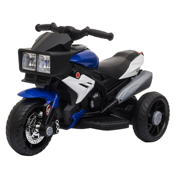 Motocicleta Elétrica Infantil com 3 Rodas para Crianças acima de 3 anos Triciclo com Pedal para Crianças Bateria 6V com Luzes Música Pneus Largos 86x42x52cm Azul
