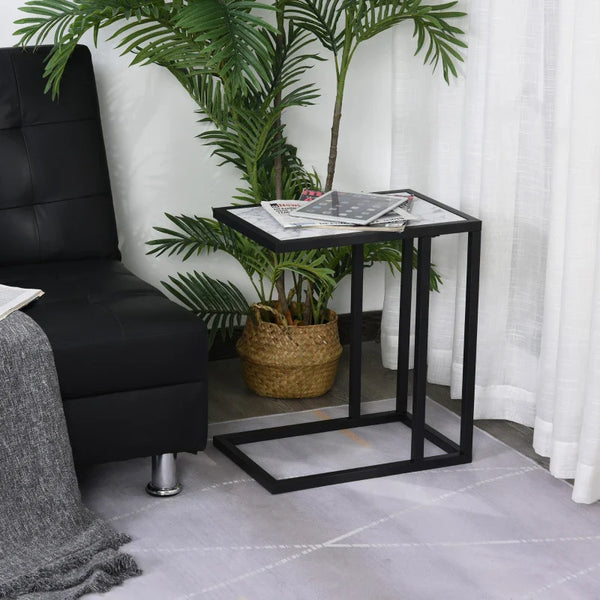 Mesa de Apoio para Sofá Moderno Mesa de Apoio com Imitação de Superfície de Mármore Moldura de Metal Economia de Espaço 45x30x51.5 cm Branco
