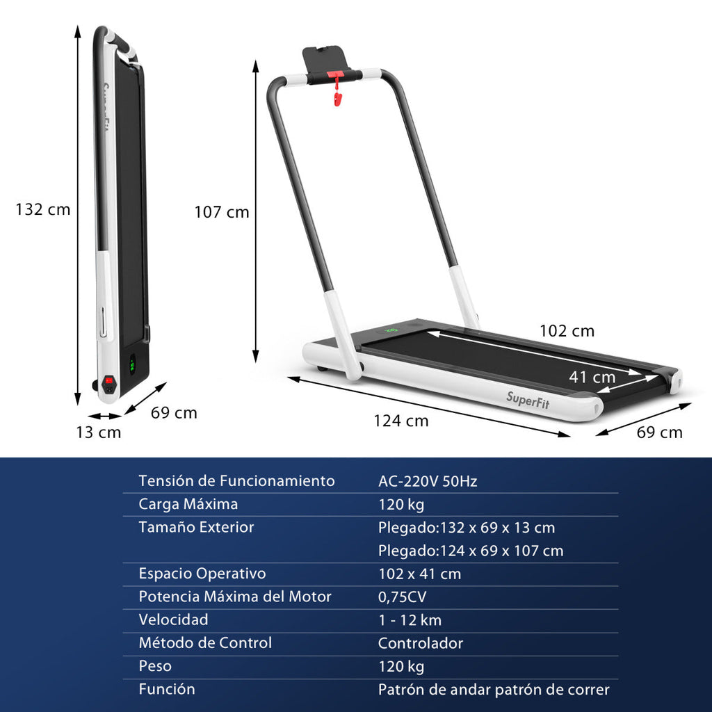 Passadeira Eléctrica Dobrável 2 em 1 Évora com App e Comando – 124x69x107 cm – Branco e Preto – Ideal para Casa, Escritório ou Ginásio