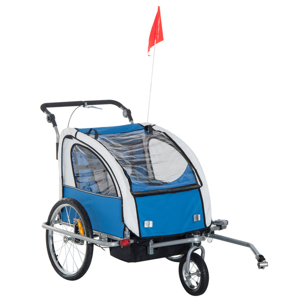 Reboque de Bicicleta para Crianças com 2 lugares e Roda 360º com Acoplamento Universal - Cinzento e Azul