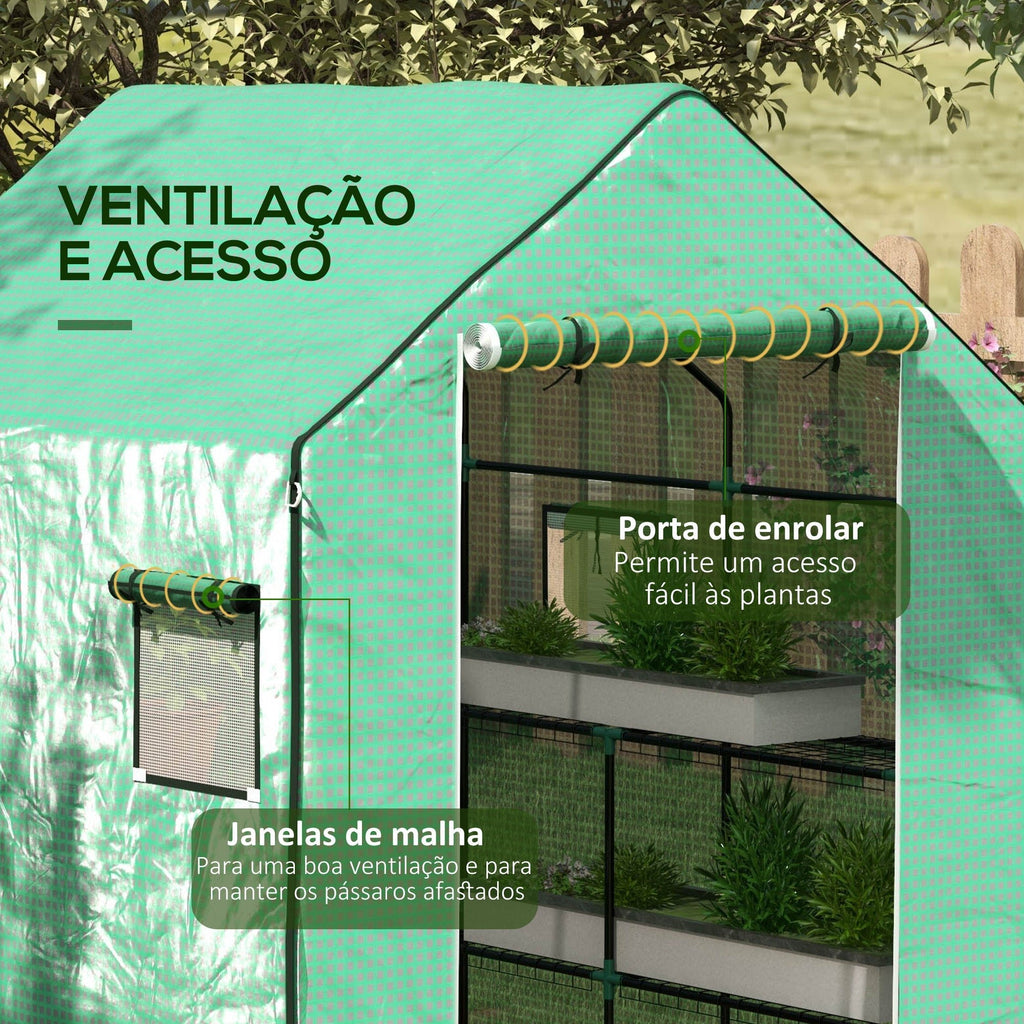 Cobertura de Substituição para Estufa – 140x143x190 cm – PE Reforçado com Janela e Porta com Fecho Éclair – Verde - A minha loja