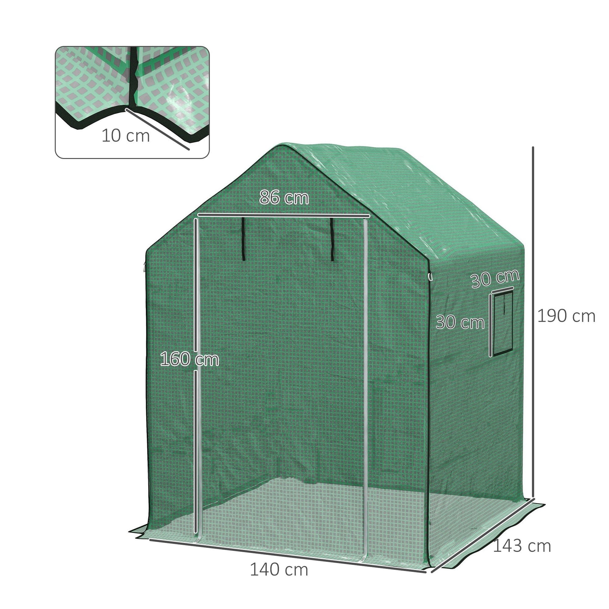 Cobertura de Substituição para Estufa – 140x143x190 cm – PE Reforçado com Janela e Porta com Fecho Éclair – Verde - A minha loja