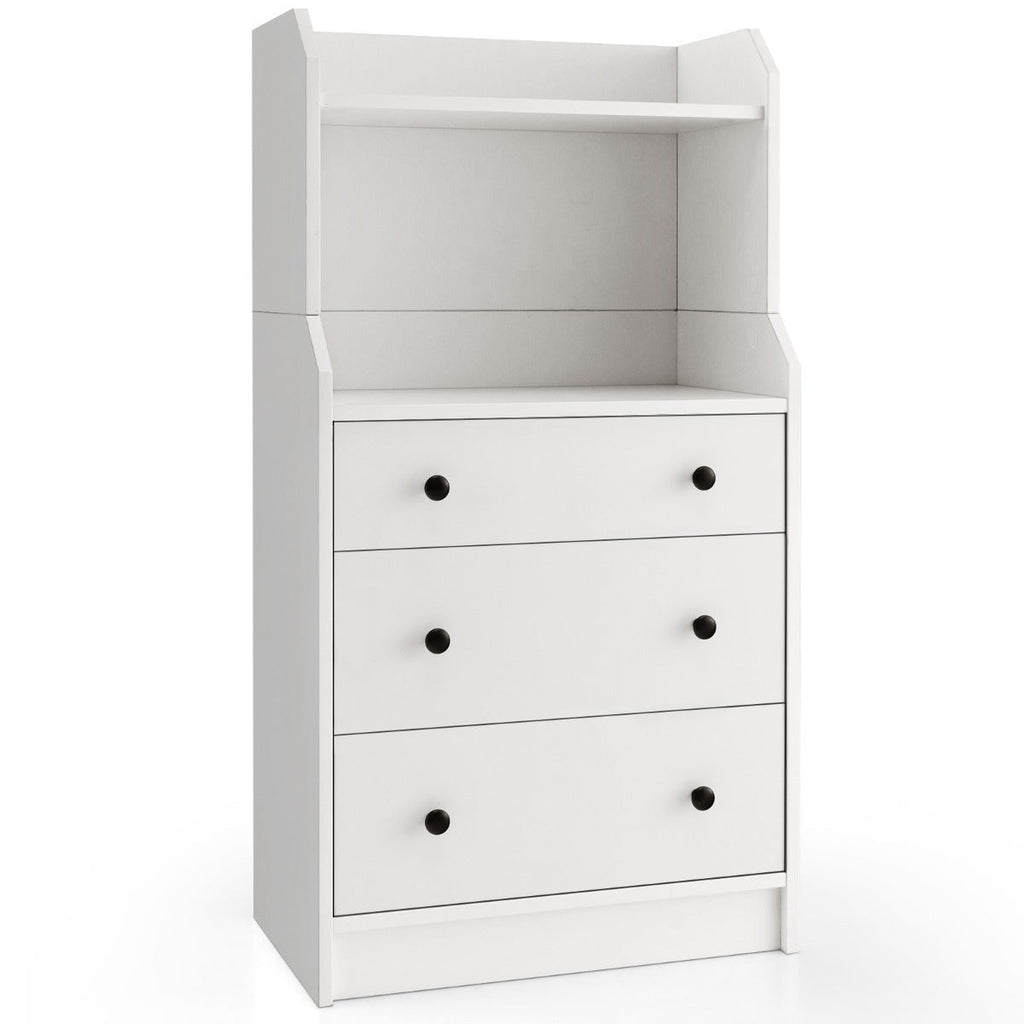 Cómoda Bianca com 3 Gavetas e Estantes Abertas – Modelo Bianca | 58x36x111 cm – Branco, Estilo Moderno para Quarto, Sala ou Entrada - A minha loja