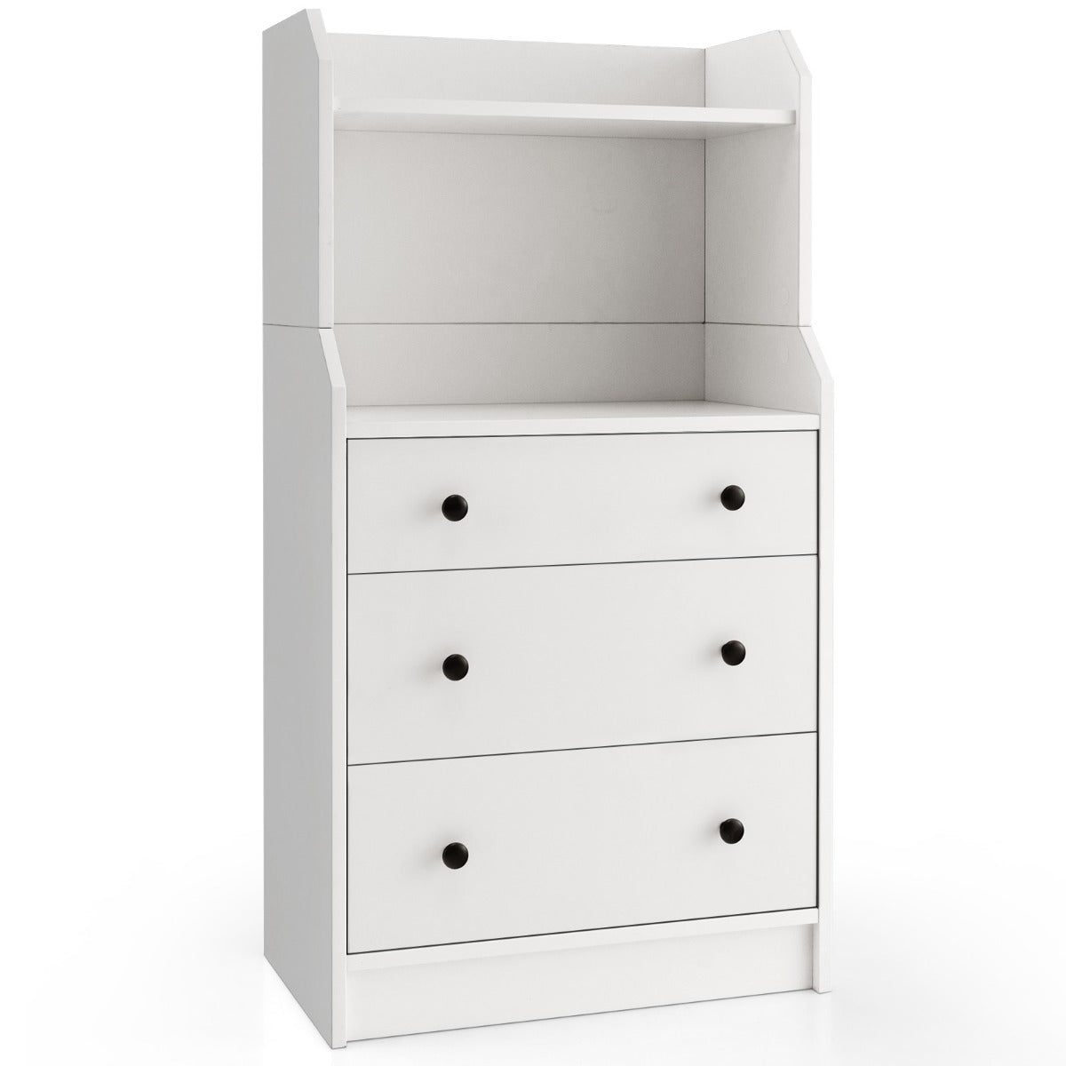 Cómoda Bianca com 3 Gavetas e Estantes Abertas – Modelo Bianca | 58x36x111 cm – Branco, Estilo Moderno para Quarto, Sala ou Entrada - A minha loja