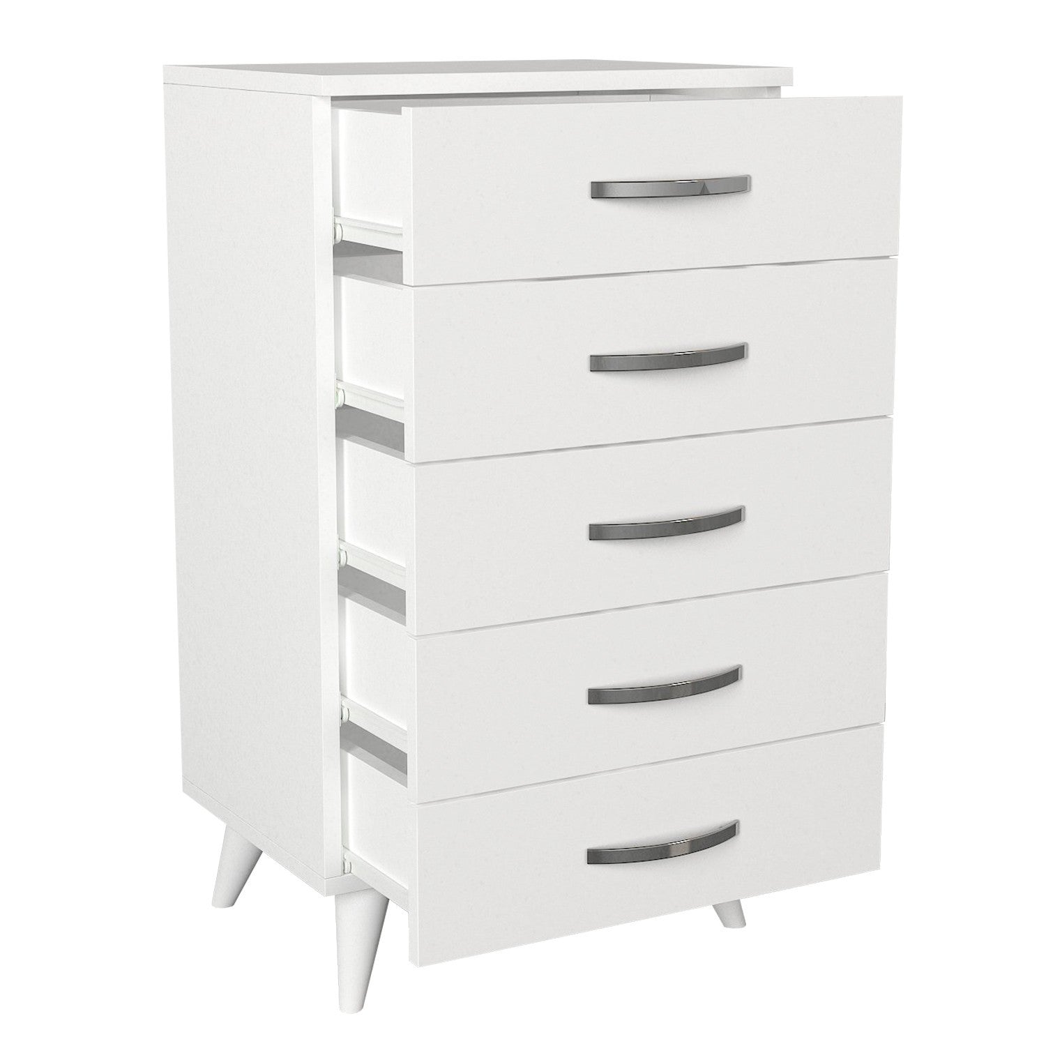 Cómoda / Camiseiro "Cemre" com 5 Gavetas – Branco - 50x37,5x87,6 cm - Design Moderno - A minha loja