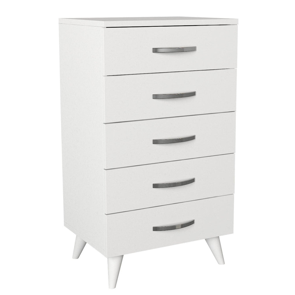 Cómoda / Camiseiro "Cemre" com 5 Gavetas – Branco - 50x37,5x87,6 cm - Design Moderno - A minha loja