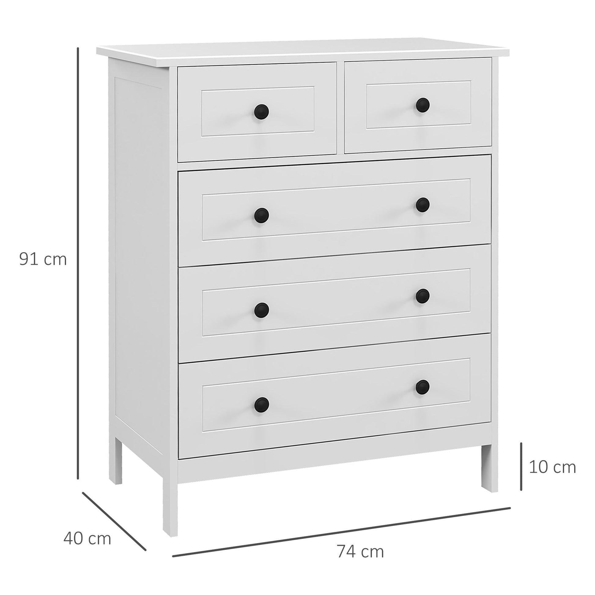 Cómoda de Dormitório Cómoda Branca com 5 Gavetas e Puxadores Cómoda Alta para Sala de Estar Estúdio Estilo Moderno 74x40x91 cm Branco - A minha loja