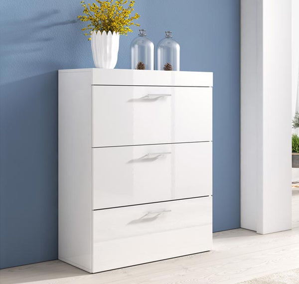 Cómoda "Dinora" - 75x99x36 cm - Branco - Melamina Brilhante - Design Moderno