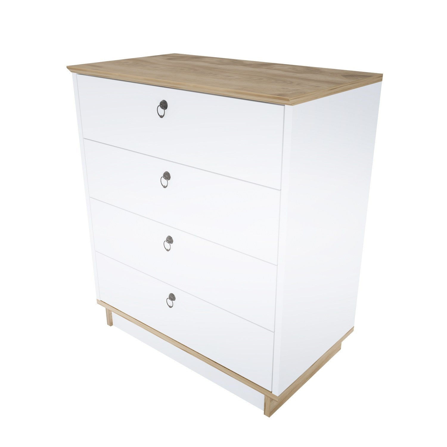 Cómoda "Elysian" de 4 Gavetas – Branco e Carvalho - 72x42x83.1 cm – Design Nórdico - A minha loja