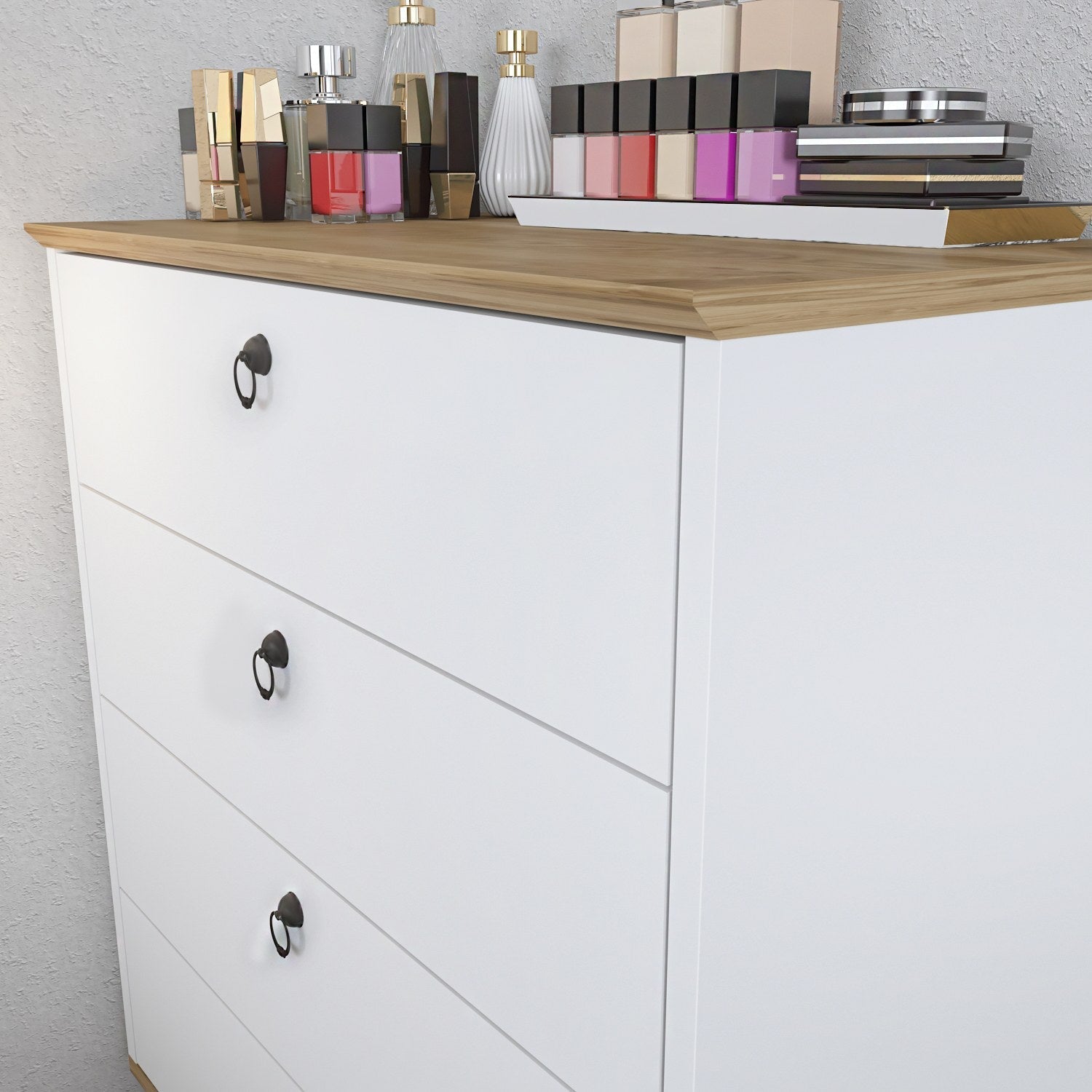 Cómoda "Elysian" de 4 Gavetas – Branco e Carvalho - 72x42x83.1 cm – Design Nórdico - A minha loja