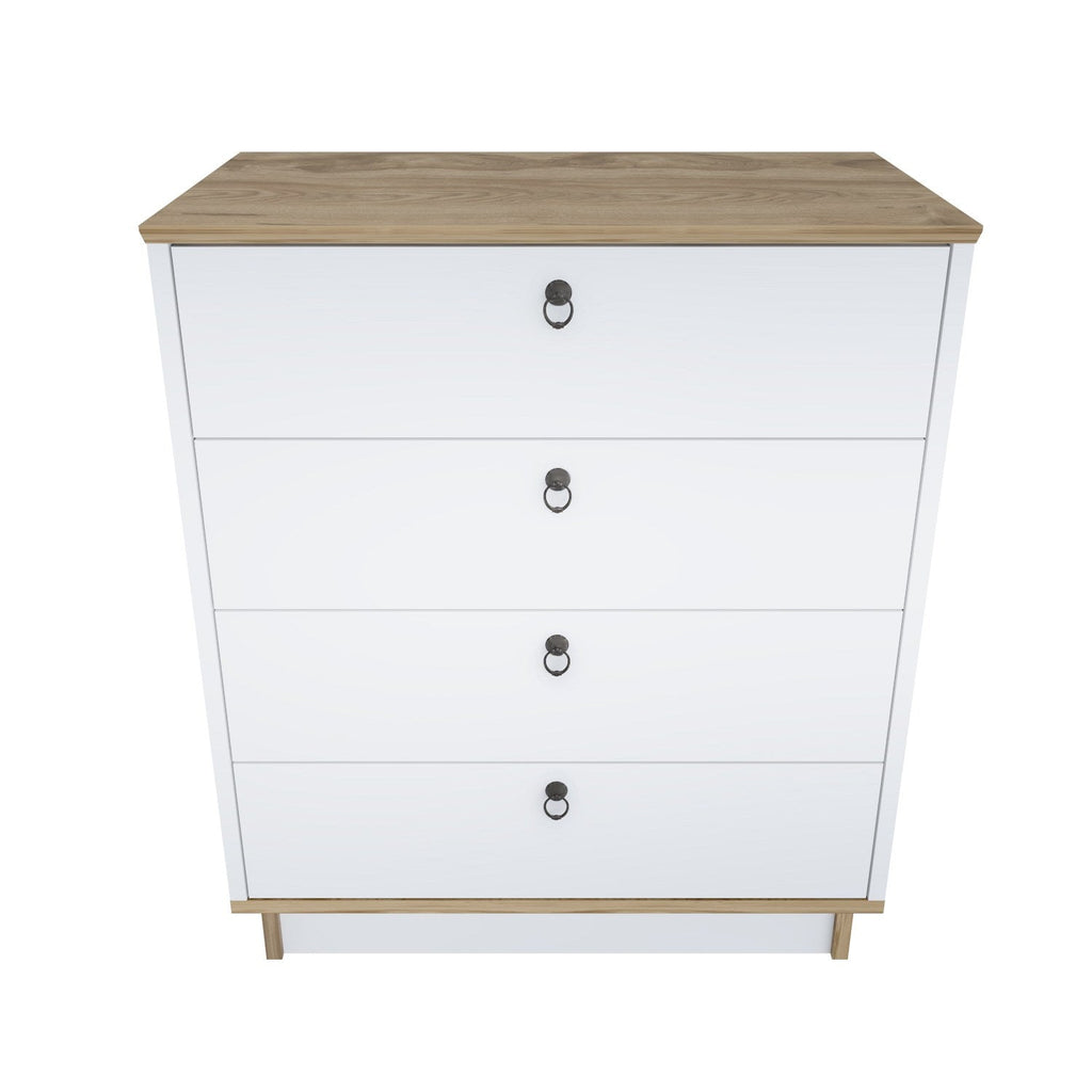 Cómoda "Elysian" de 4 Gavetas – Branco e Carvalho - 72x42x83.1 cm – Design Nórdico - A minha loja
