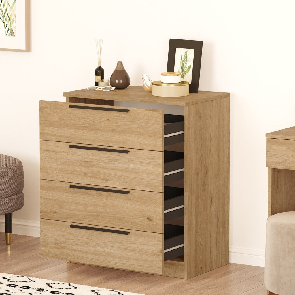 Cómoda Lorel de 4 Gavetas — 71,7x87,6x41,9 cm, Nogueira, Design Elegante - A minha loja
