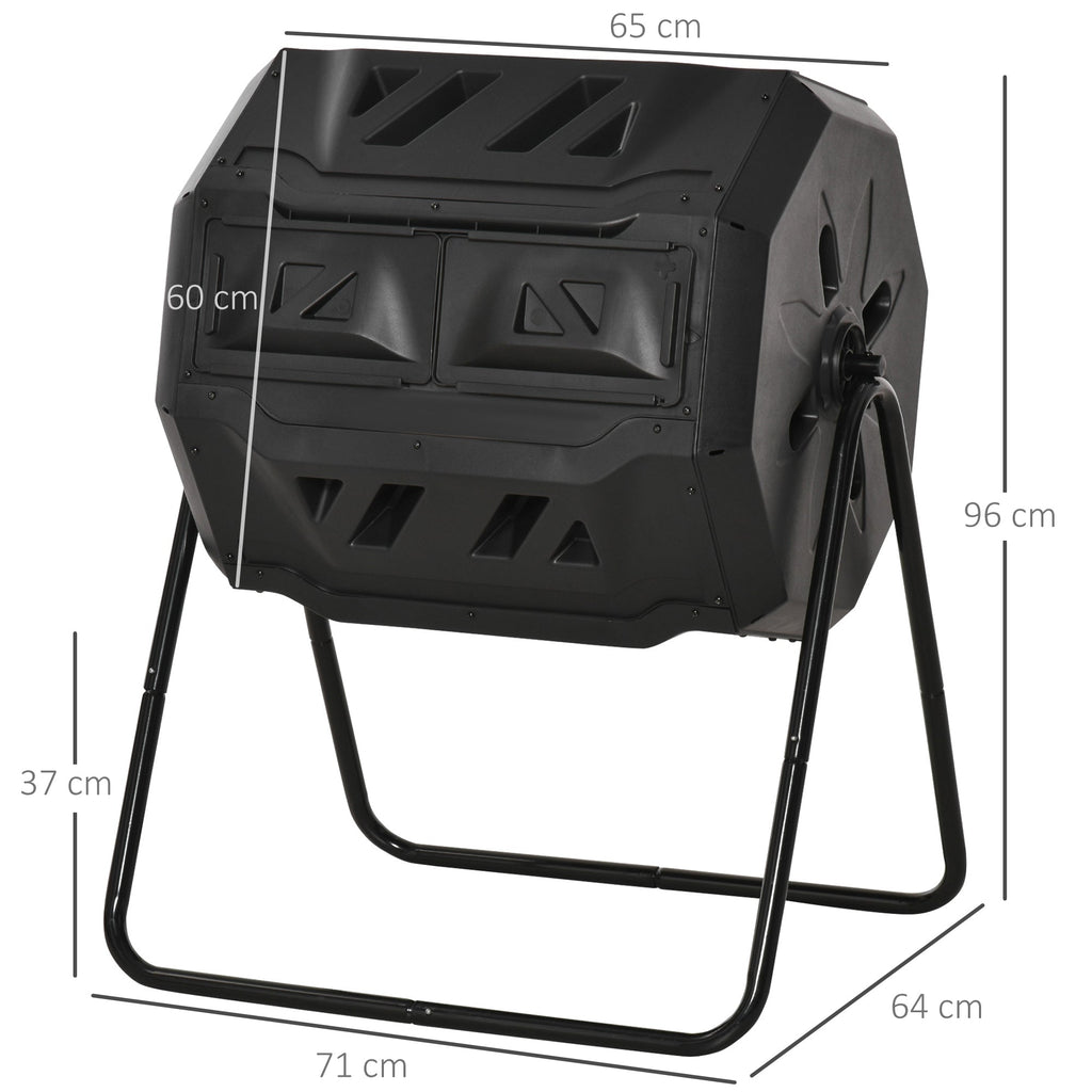 Compostor Giratório com Capacidade 160L de Dupla Câmera e Ventilação Estrutura de Aço para Resíduos Orgânicos de Jardim 71x64x92cm Preto - A minha loja