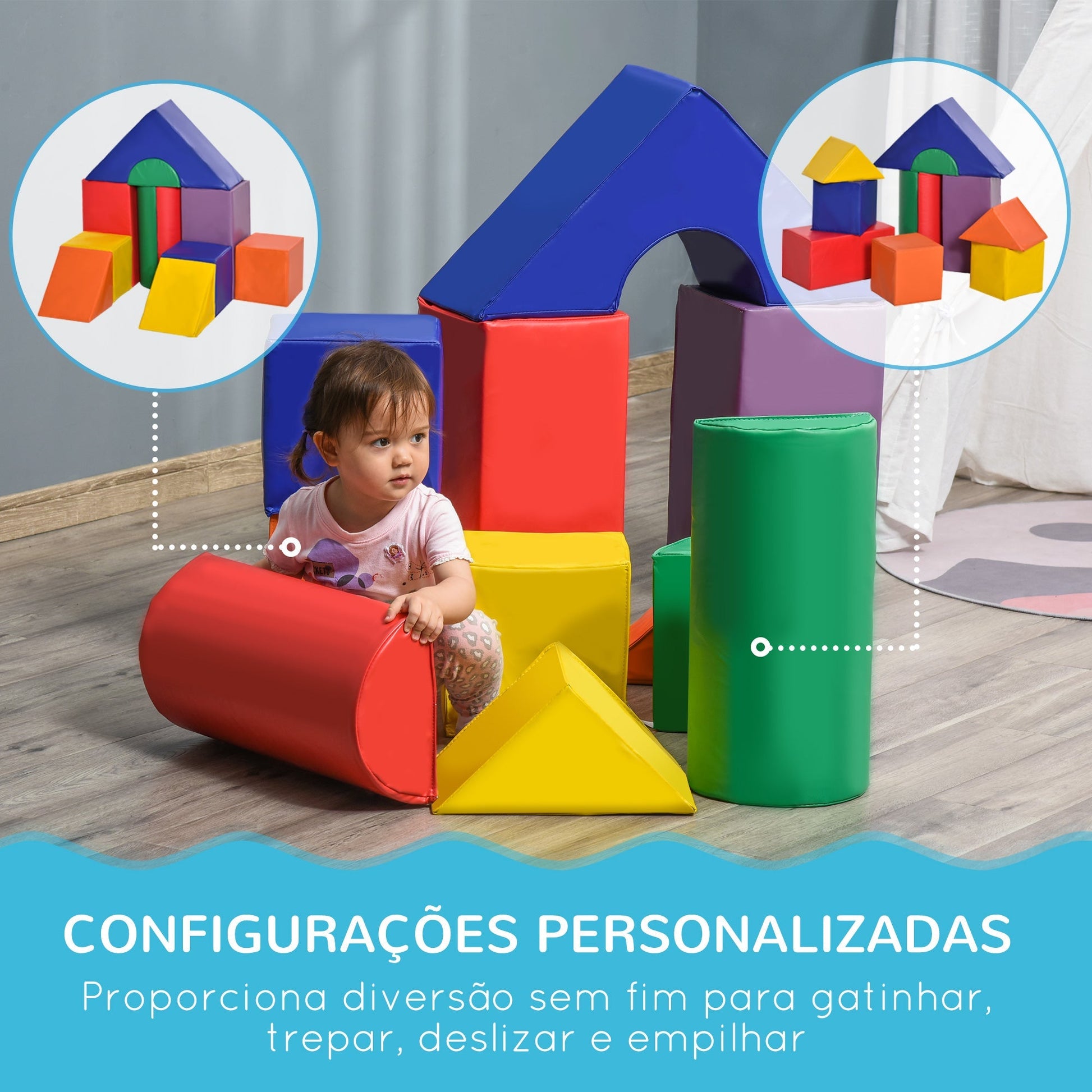 Conjunto de 11 Blocos de Espuma para Crianças Blocos de Contrução Brinquedo de Aprendizagem para Crianças 1 - 3 Anos 50x50x25 cm Multicor - A minha loja