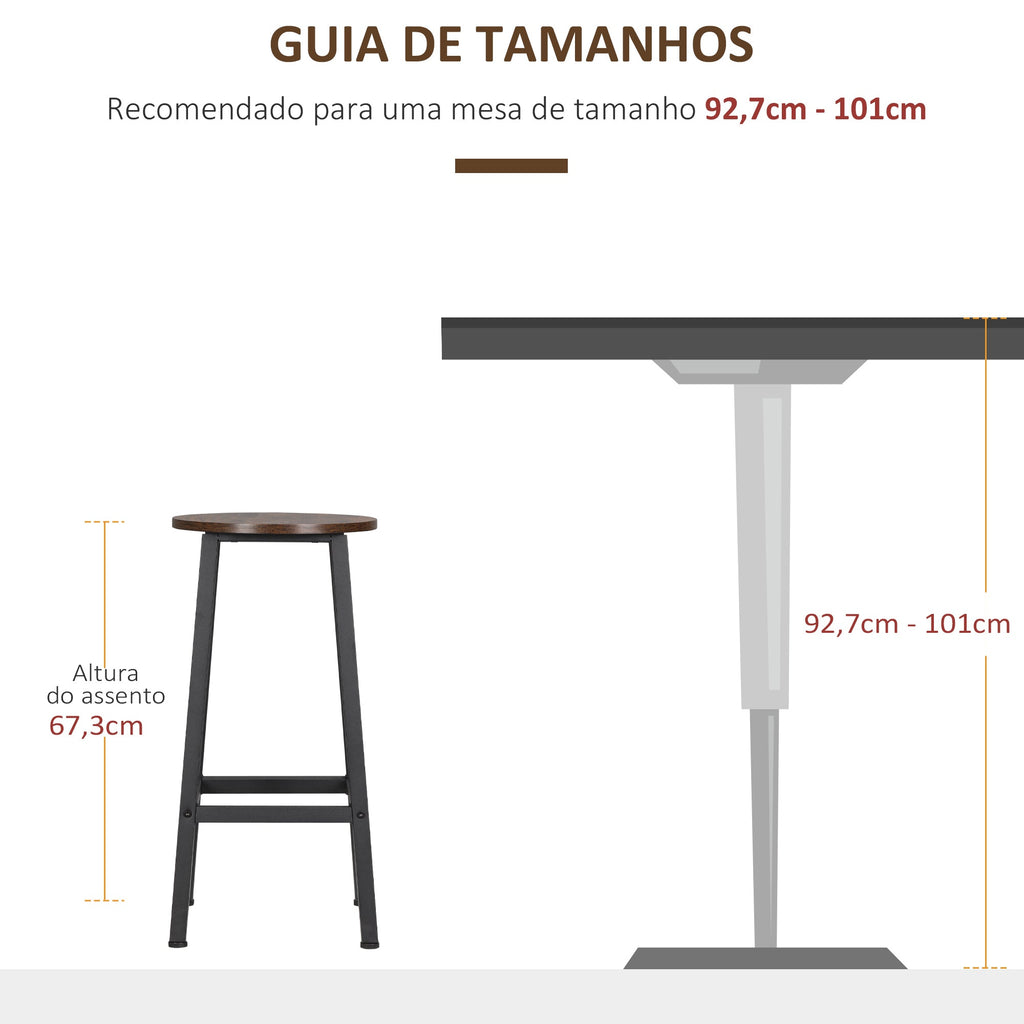 Conjunto de 2 Bancos Altos de Cozinha Bancos de Bar com Pés de Aço e Apoio para os Pés para Sala de Estar Sala de Jantar Carga 75kg 32,5x32,5x65 cm Madeira e Preto - A minha loja