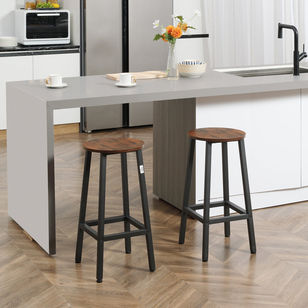 Conjunto de 2 Bancos Altos de Cozinha Bancos de Bar com Pés de Aço e Apoio para os Pés para Sala de Estar Sala de Jantar Carga 75kg 32,5x32,5x65 cm Madeira e Preto - A minha loja