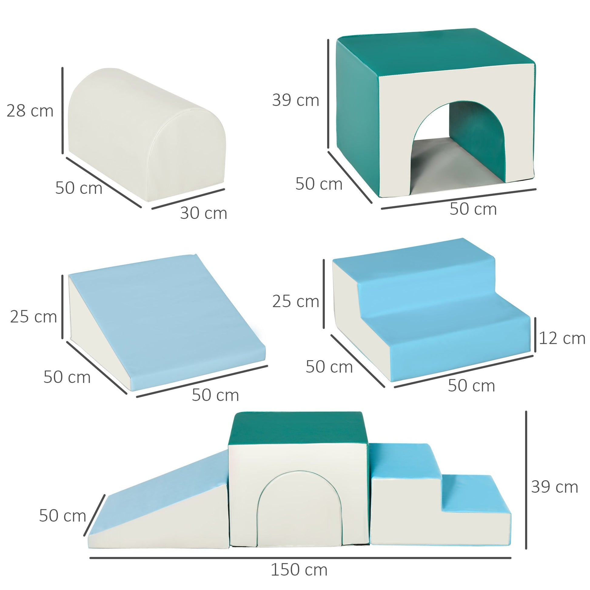 Conjunto de 4 Blocos de Espuma para Crianças de 1 - 3 Anos Figuras de Construção Brinquedo de Aprendizagem Infantil Estofado em PU 150x50x39cm Multicor - A minha loja