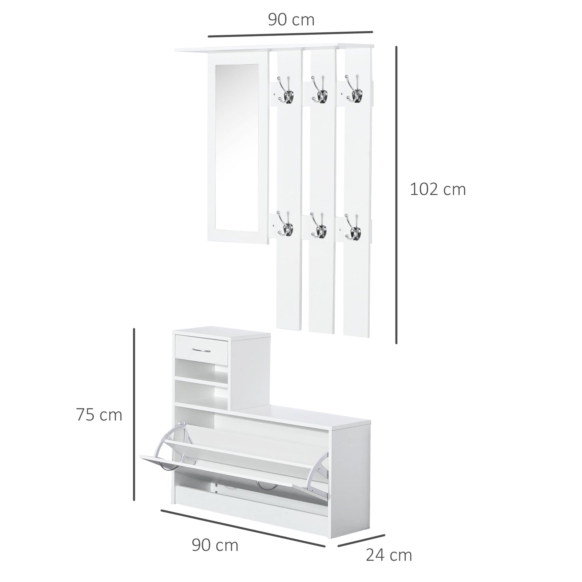 Conjunto de Entrada Dhyana Branco - Sapateira, Espelho e Cabide - Design Contemporâneo - A minha loja