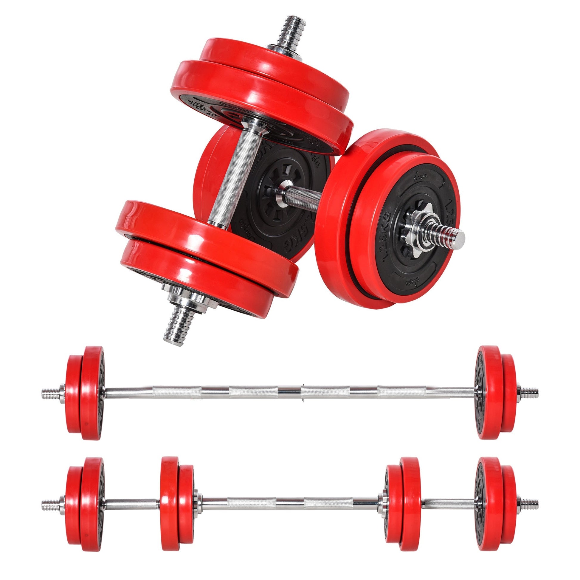 Conjunto de Halteres 20kg Ajustáveis 2 em 1 com 8 Discos 2 Barras e Extensor Ajustável para Treinamento de Força Levantamento de Pesos Casa Academia Escritórios Preto e Vermelho - A minha loja