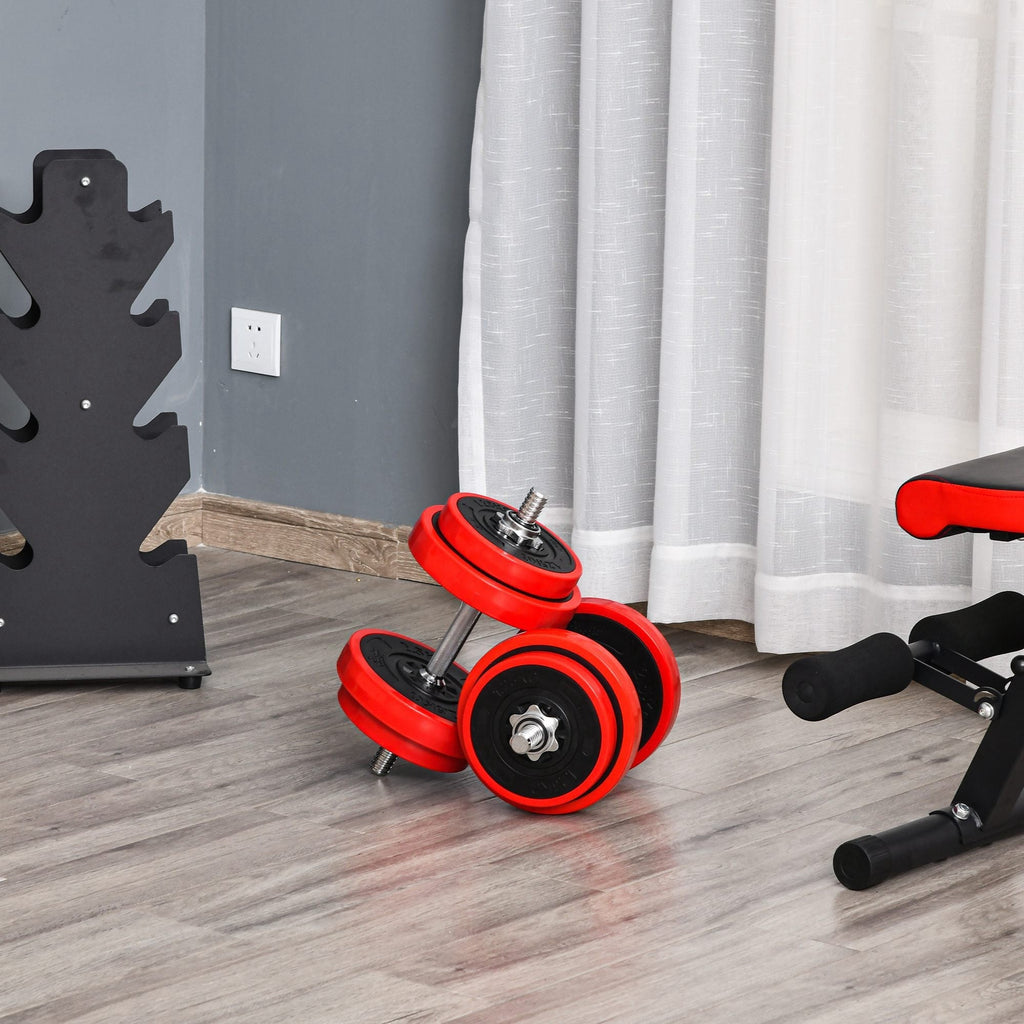 Conjunto de Halteres 20kg Ajustáveis 2 em 1 com 8 Discos 2 Barras e Extensor Ajustável para Treinamento de Força Levantamento de Pesos Casa Academia Escritórios Preto e Vermelho - A minha loja