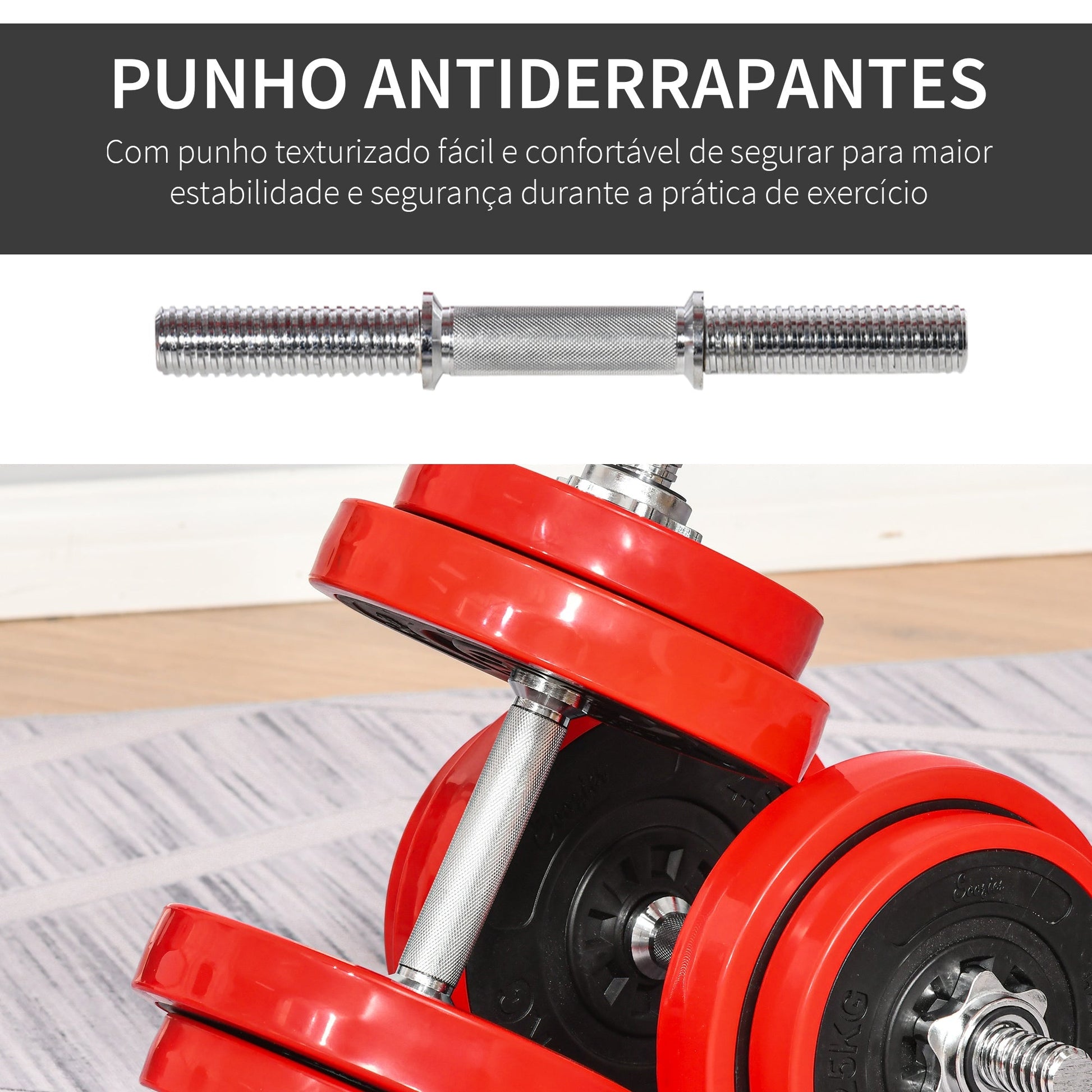 Conjunto de Halteres 20kg Ajustáveis 2 em 1 com 8 Discos 2 Barras e Extensor Ajustável para Treinamento de Força Levantamento de Pesos Casa Academia Escritórios Preto e Vermelho - A minha loja