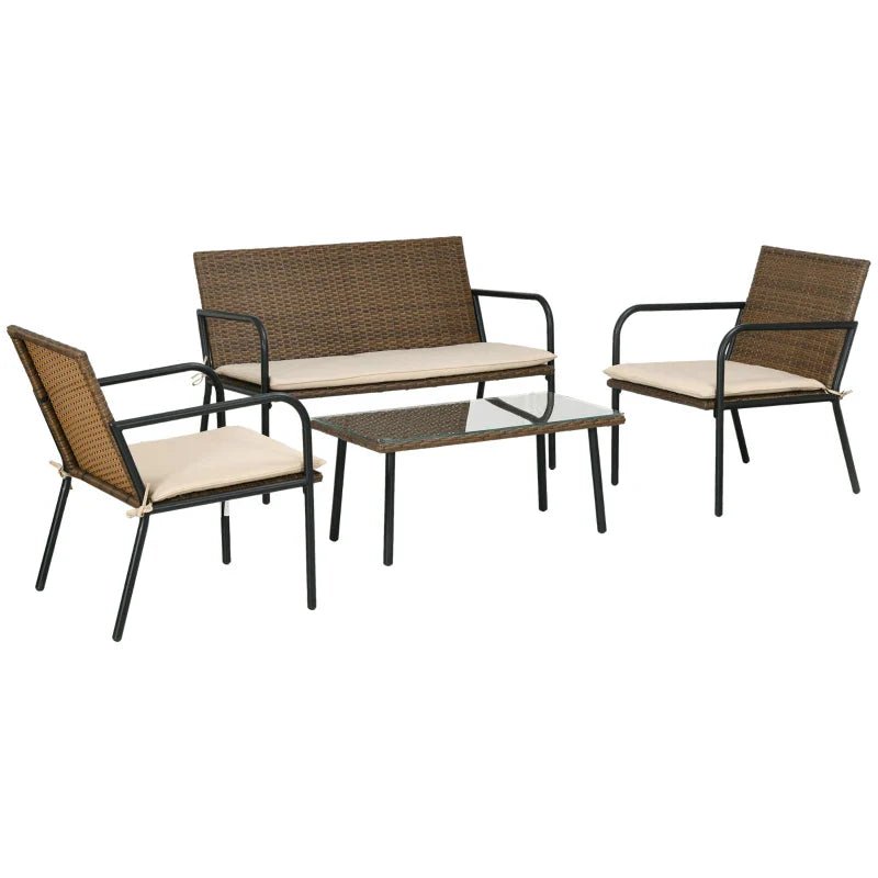 Conjunto de Jardim “Bari” 4 Peças em Vime Sintético – Sofá, Poltronas e Mesa com Tampo de Vidro Temperado – Multicolor – 111x69x77 cm - A minha loja