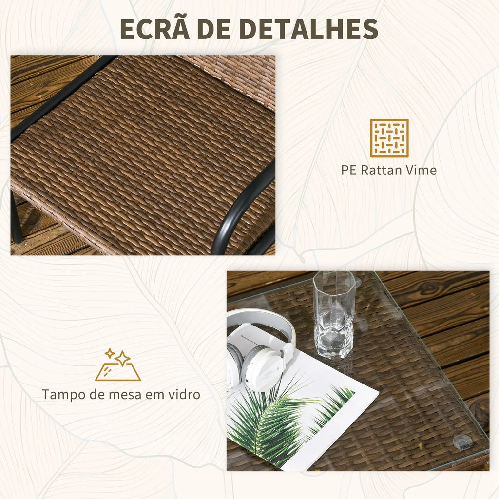 Conjunto de Jardim “Bari” 4 Peças em Vime Sintético – Sofá, Poltronas e Mesa com Tampo de Vidro Temperado – Multicolor – 111x69x77 cm - A minha loja