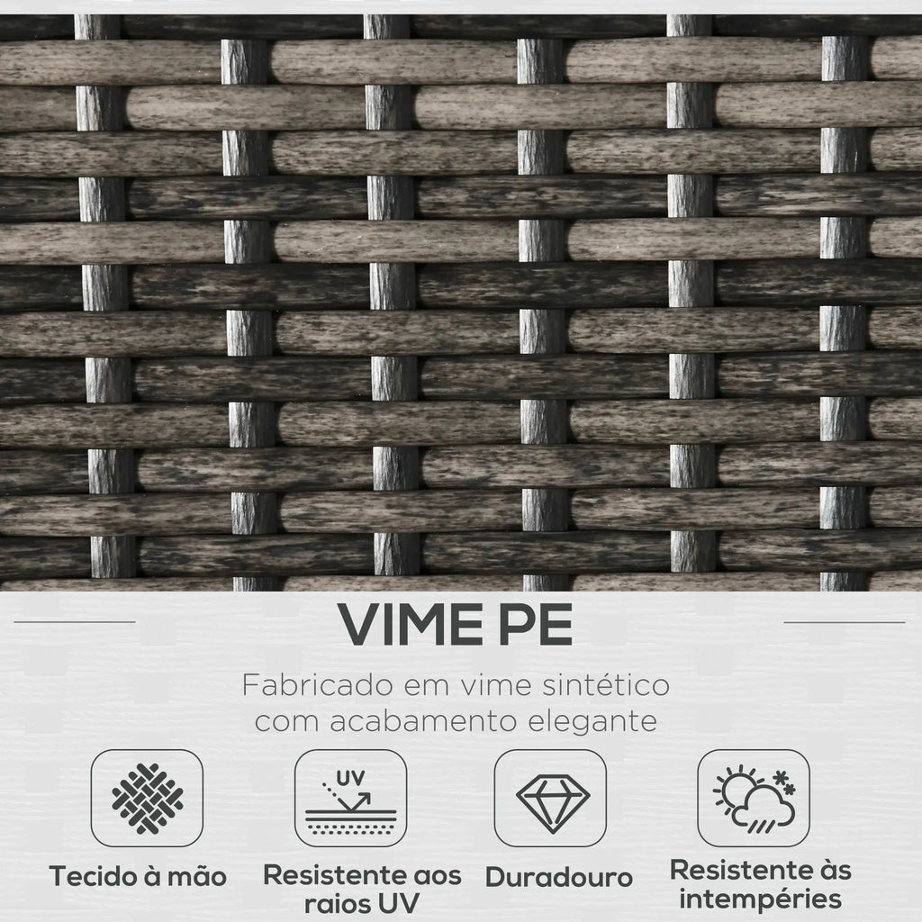 Conjunto de Jardim “Ravena” 4 Peças em Vime PE – Sofá, Poltronas e Mesa com Tampo em Ferro – Preto e Cinza – 124x86x75 cm - A minha loja