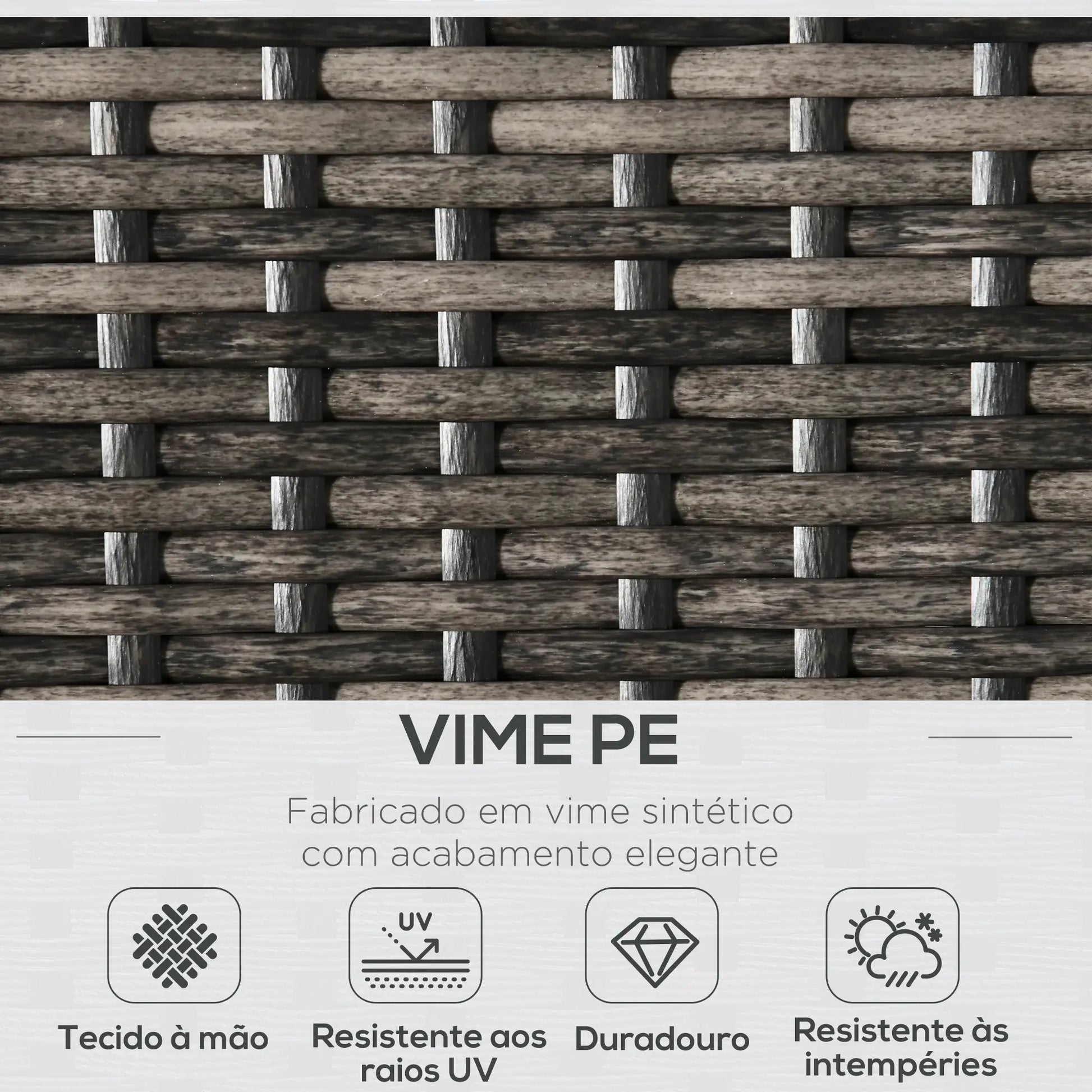 Conjunto de Jardim “Ravena” 4 Peças em Vime PE – Sofá, Poltronas e Mesa com Tampo em Ferro – Preto e Cinza – 124x86x75 cm - A minha loja