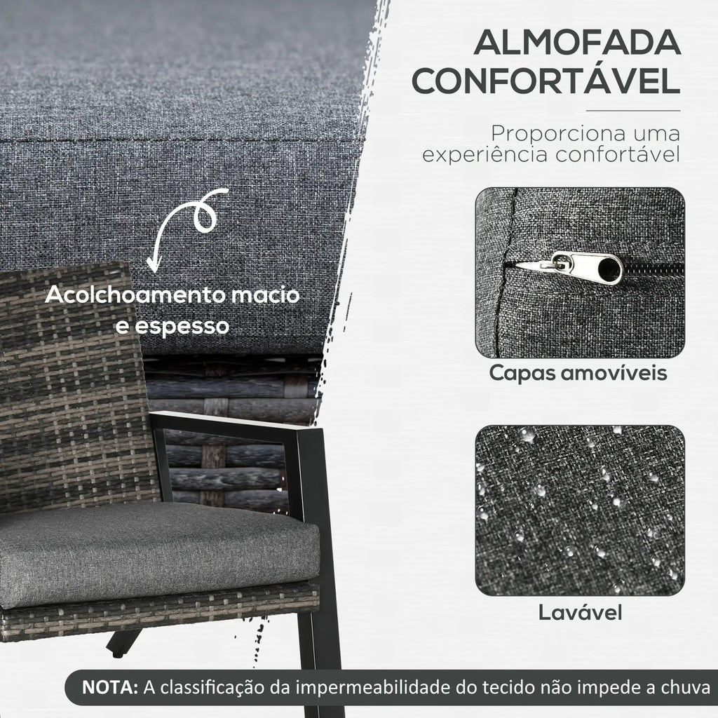 Conjunto de Jardim “Ravena” 4 Peças em Vime PE – Sofá, Poltronas e Mesa com Tampo em Ferro – Preto e Cinza – 124x86x75 cm - A minha loja