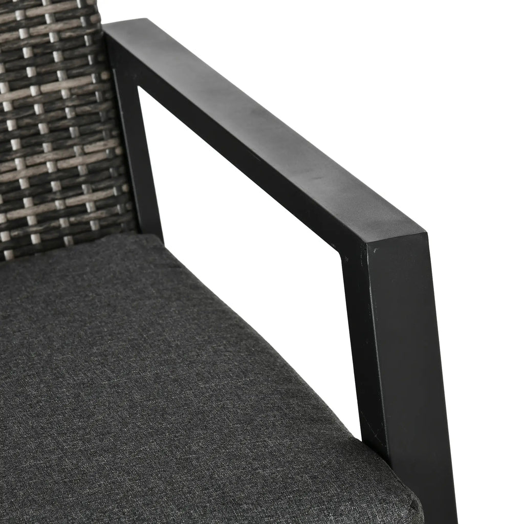 Conjunto de Jardim “Ravena” 4 Peças em Vime PE – Sofá, Poltronas e Mesa com Tampo em Ferro – Preto e Cinza – 124x86x75 cm - A minha loja