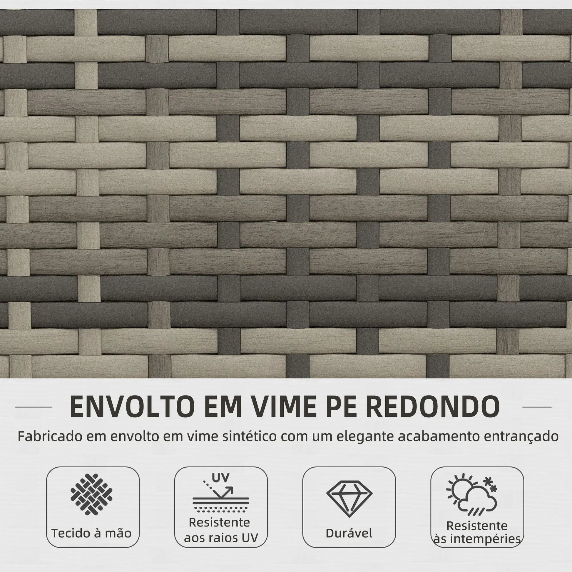 Conjunto de Jardim/Refeição “Siena” 4 Peças em Vime Sintético – Sofá, Poltronas e Mesa com Vidro Temperado – Cinza – 108x58x78 cm - A minha loja