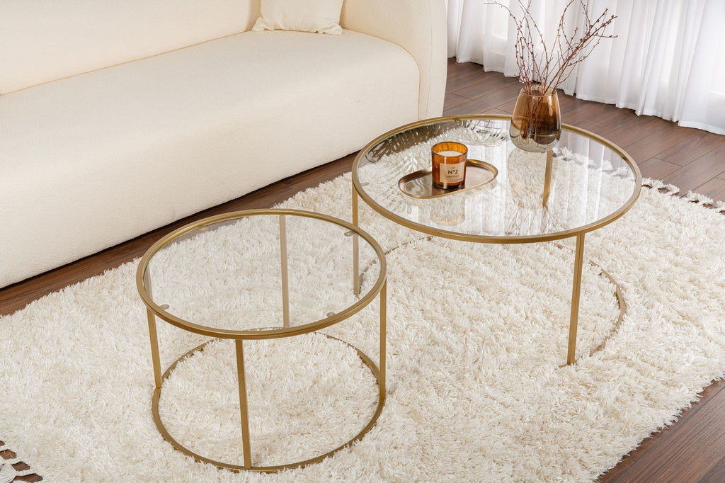 Conjunto de Mesa de Centro "Tavolino Vetro Nero" - Dourado - Design Moderno - A minha loja
