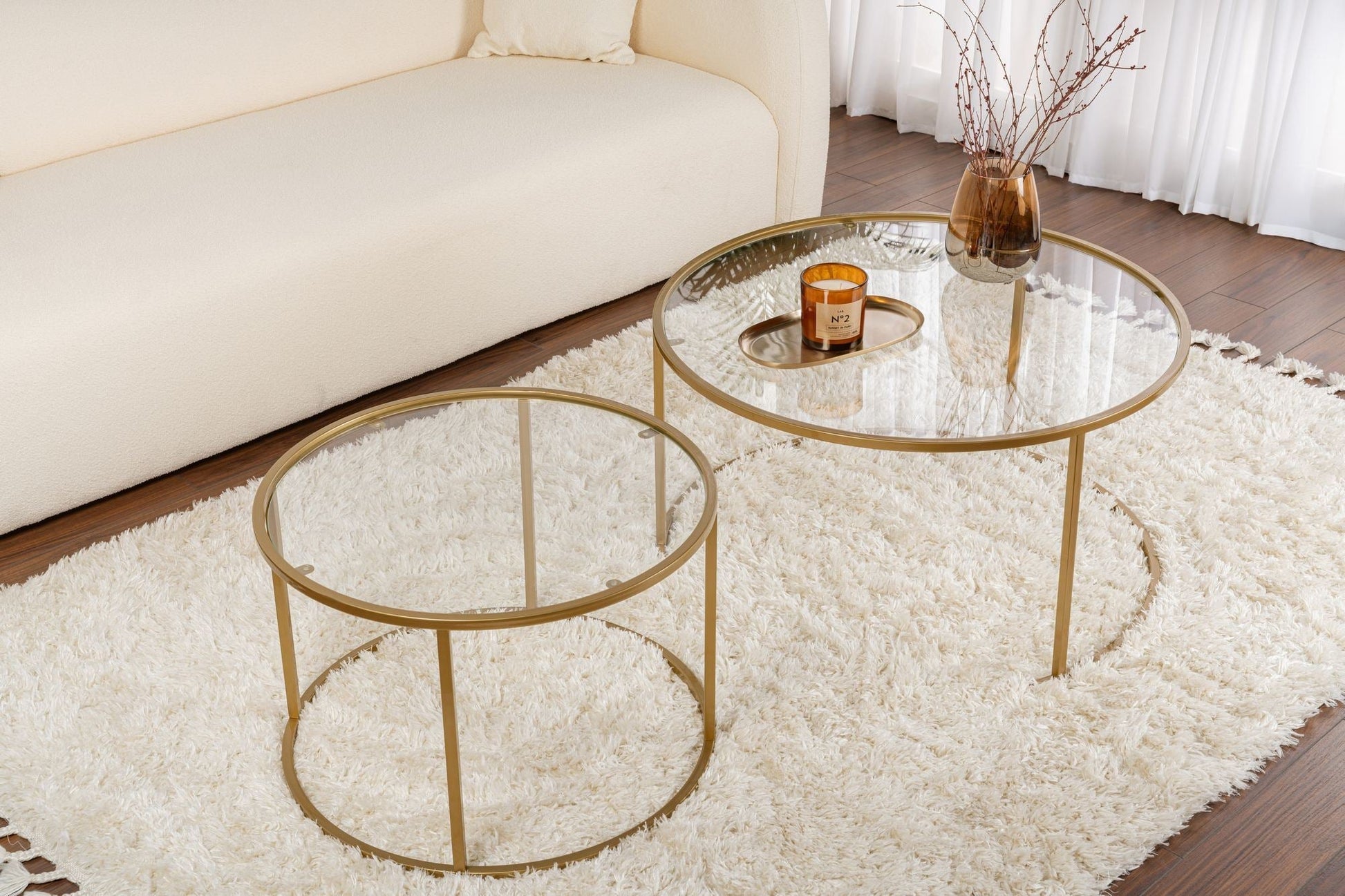 Conjunto de Mesa de Centro "Tavolino Vetro Nero" - Dourado - Design Moderno - A minha loja