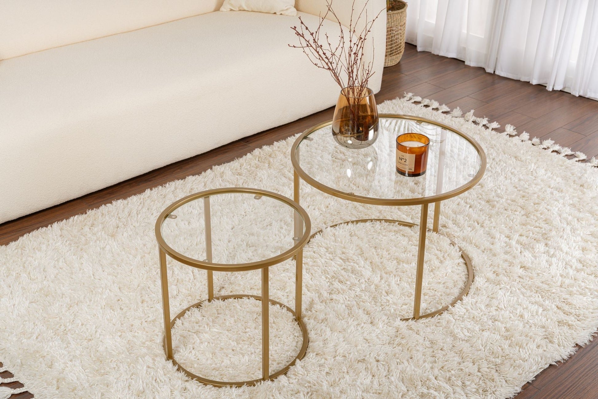 Conjunto de Mesa de Centro "Tavolino Vetro Nero" - Dourado - Design Moderno - A minha loja