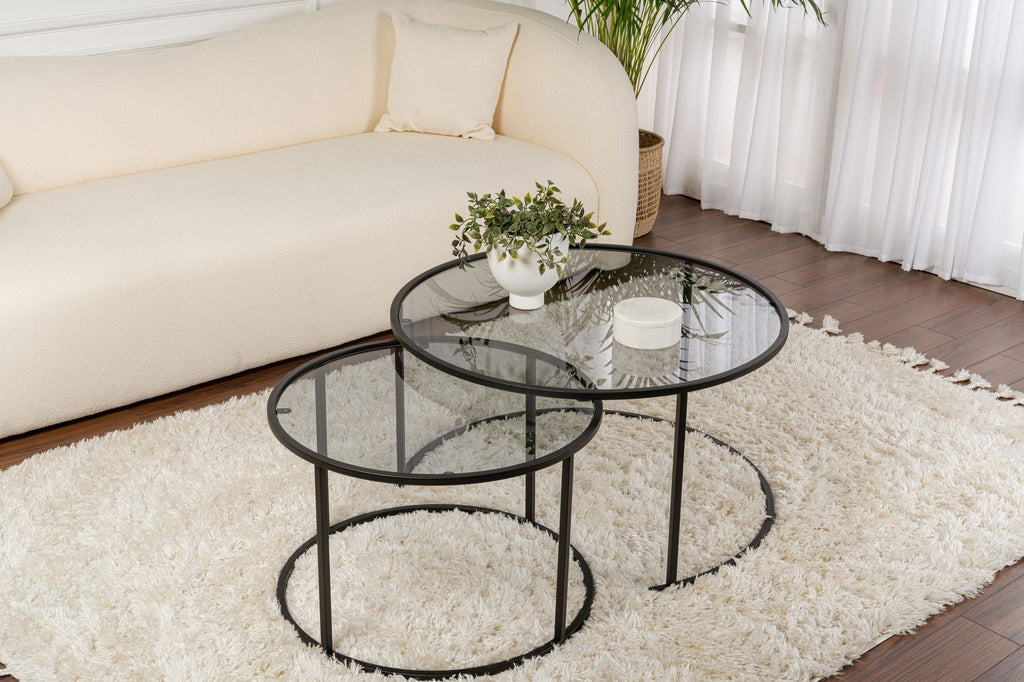 Conjunto de Mesa de Centro "Tavolino Vetro Nero" - Preto Cinzento - Design Moderno - A minha loja